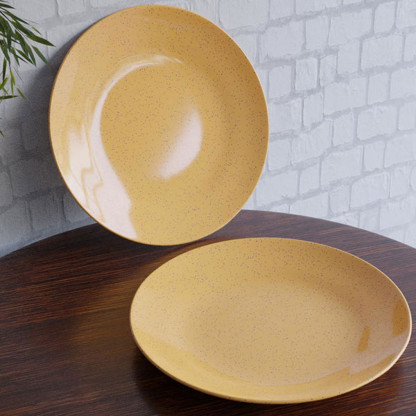Handcrafted Glossy Mustard Marble Ceramic Set of 2 Dinner Plates - The Earth Store - Dinnerware